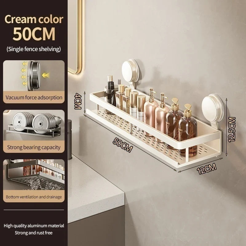 No Drill Aluminum Bathroom Shelf With Suction Cup Wall Mount