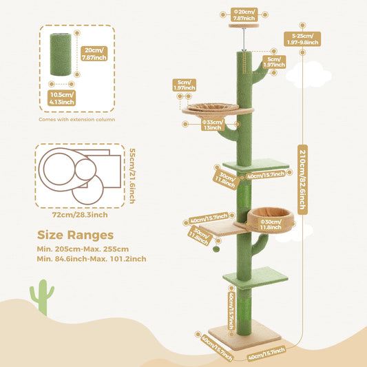 Pequlti Cactus Cat Floor To Ceiling Tower With Sisal Scratching
