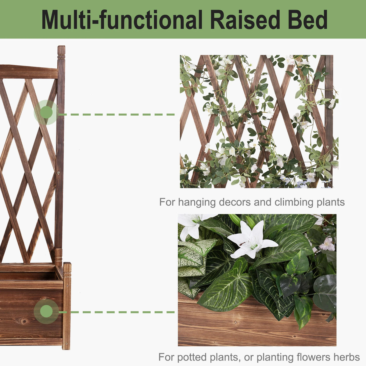 Raised Wooden Garden Bed Planter Box With Trellis For Patio