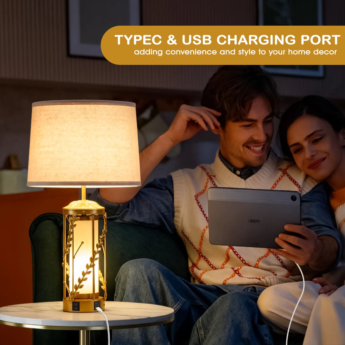 Hollow Leaf Dual Light Table Lamp With Charging Station
