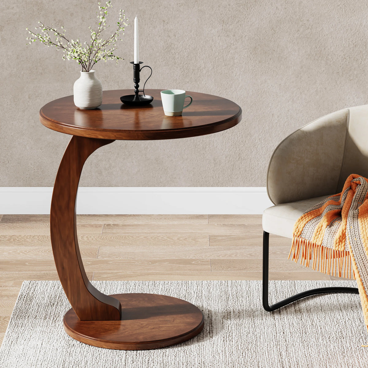 Tribesigns Wooden Mid Century Round End Table Living Room