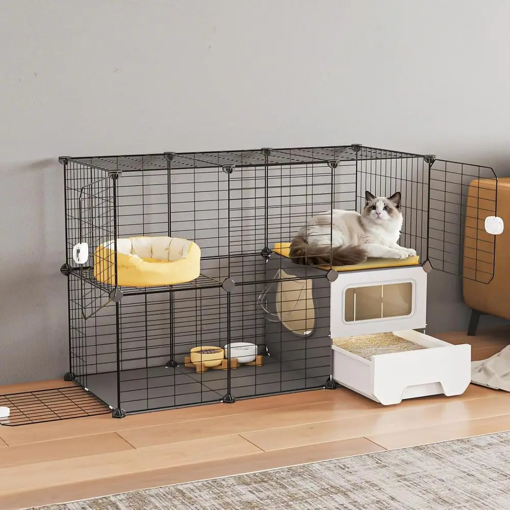 Two Tier Indoor Cat Cage With Litter Box And Playpen