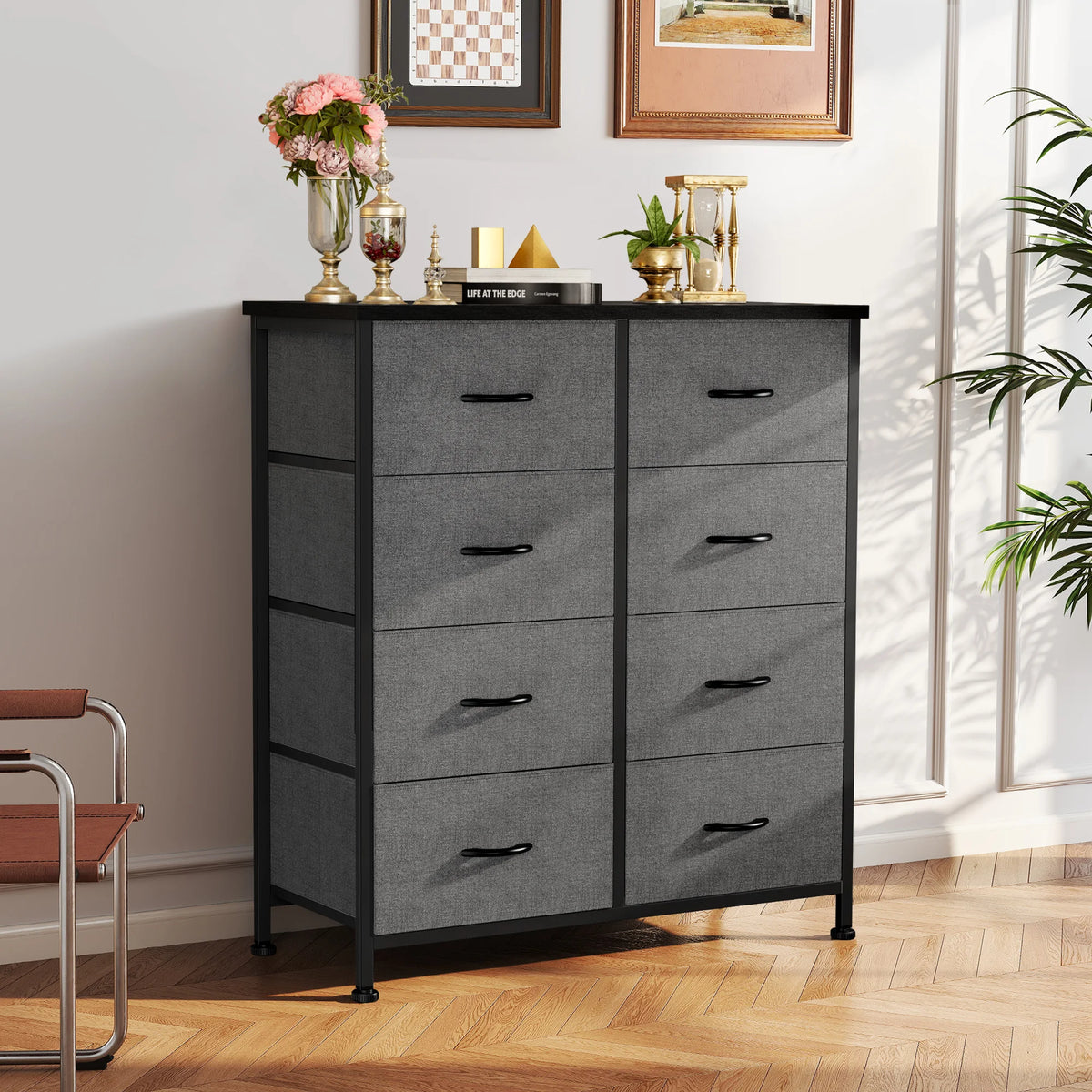 JHK 8 Drawer Fabric Storage Dresser With Steel Frame