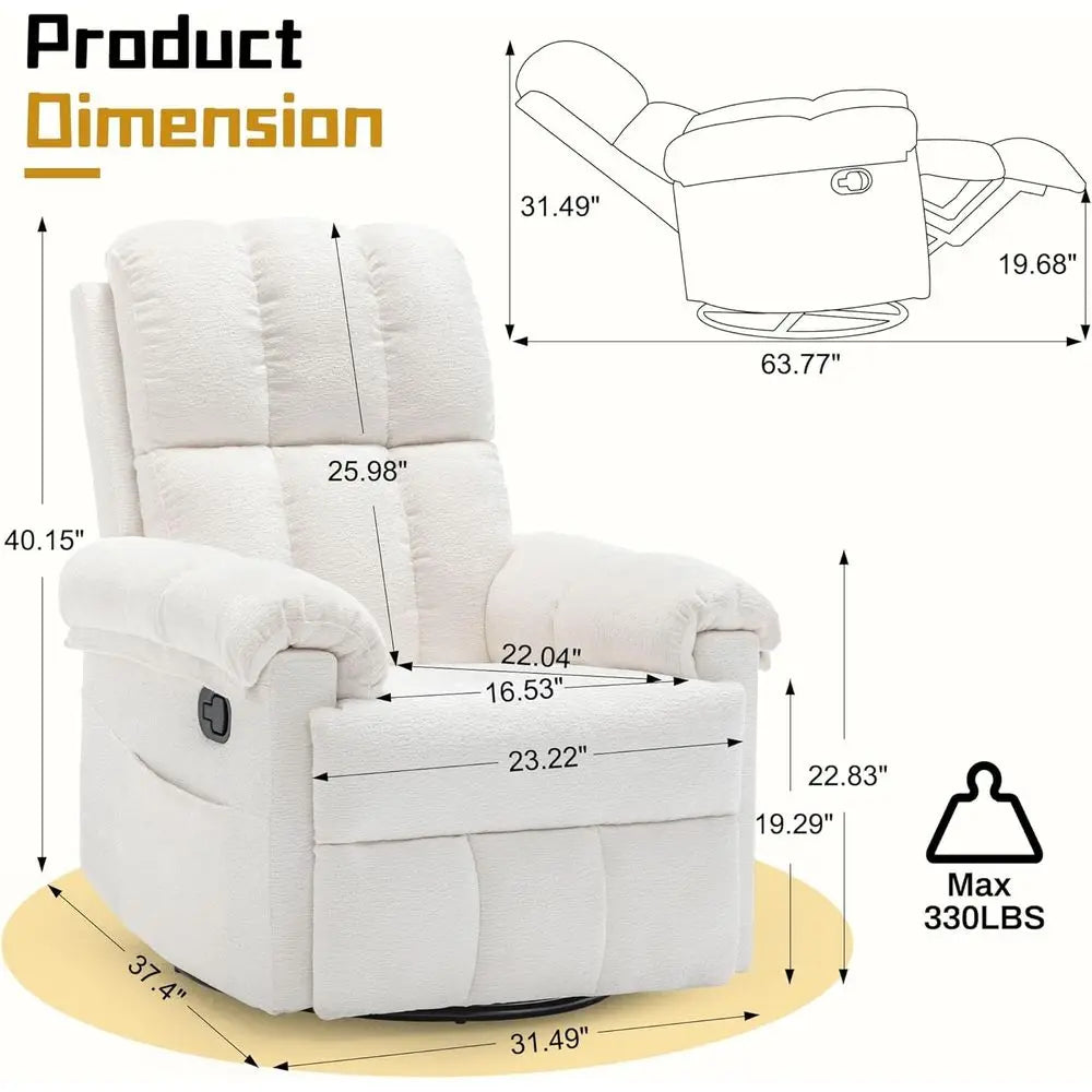 Upholstered Swivel Rocker Recliner Chair for Adults and Small Spaces