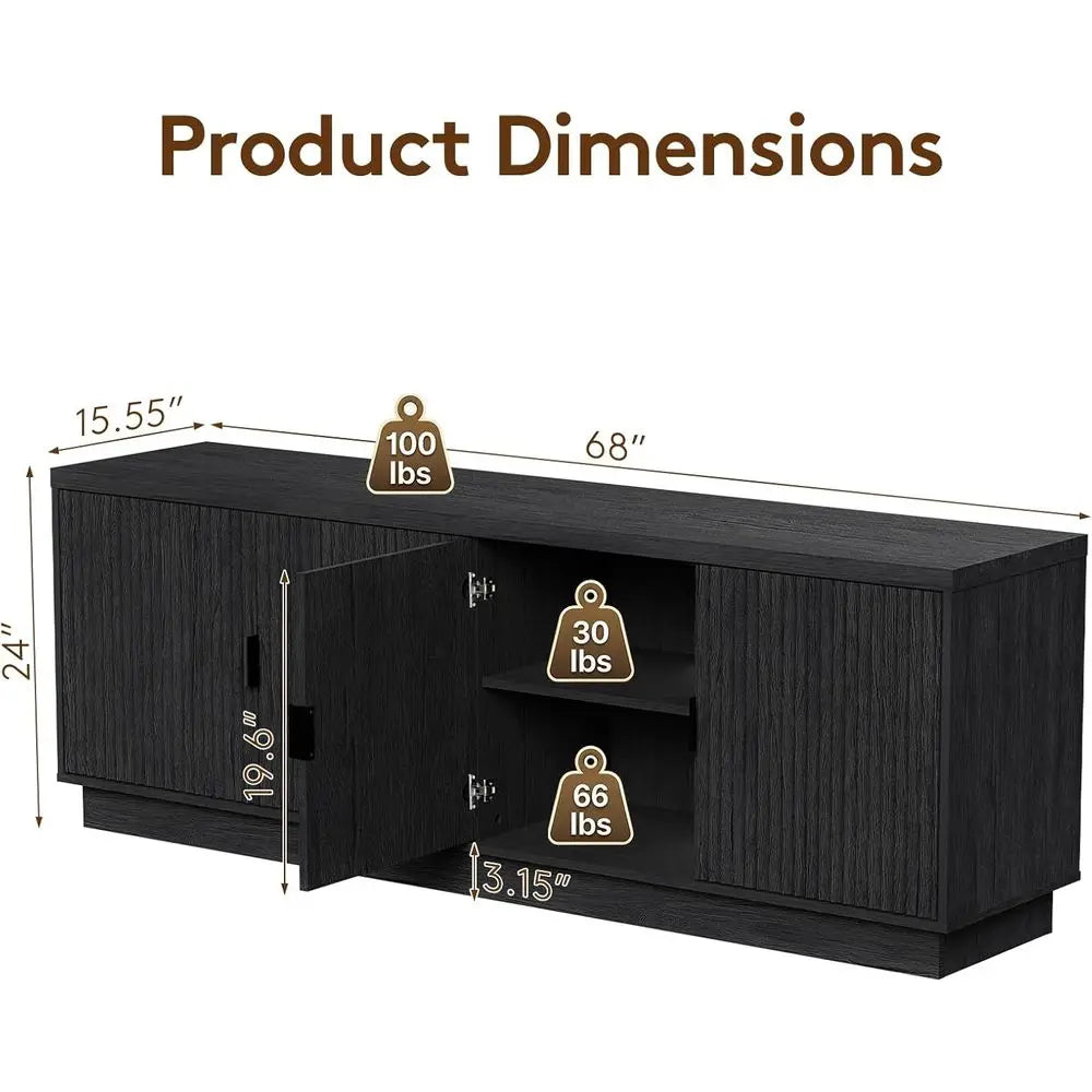 Modern Fluted TV Stand With Adjustable Shelves And Storage Cabinets