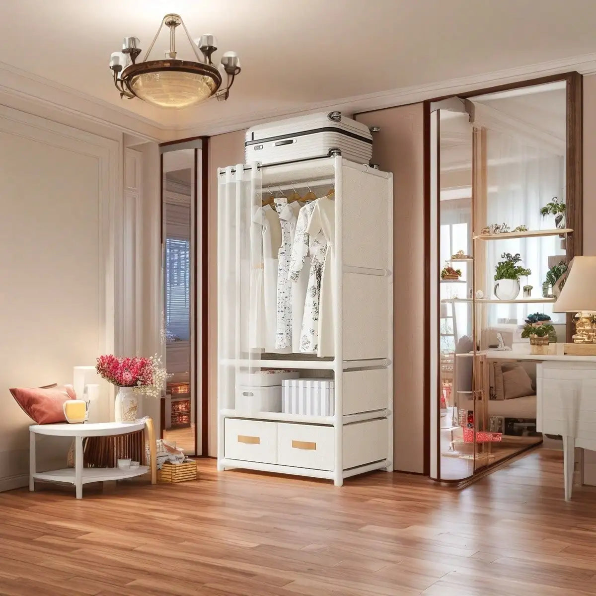 Portable Freestanding Wardrobe Closet With Drawers Shelves And Rods