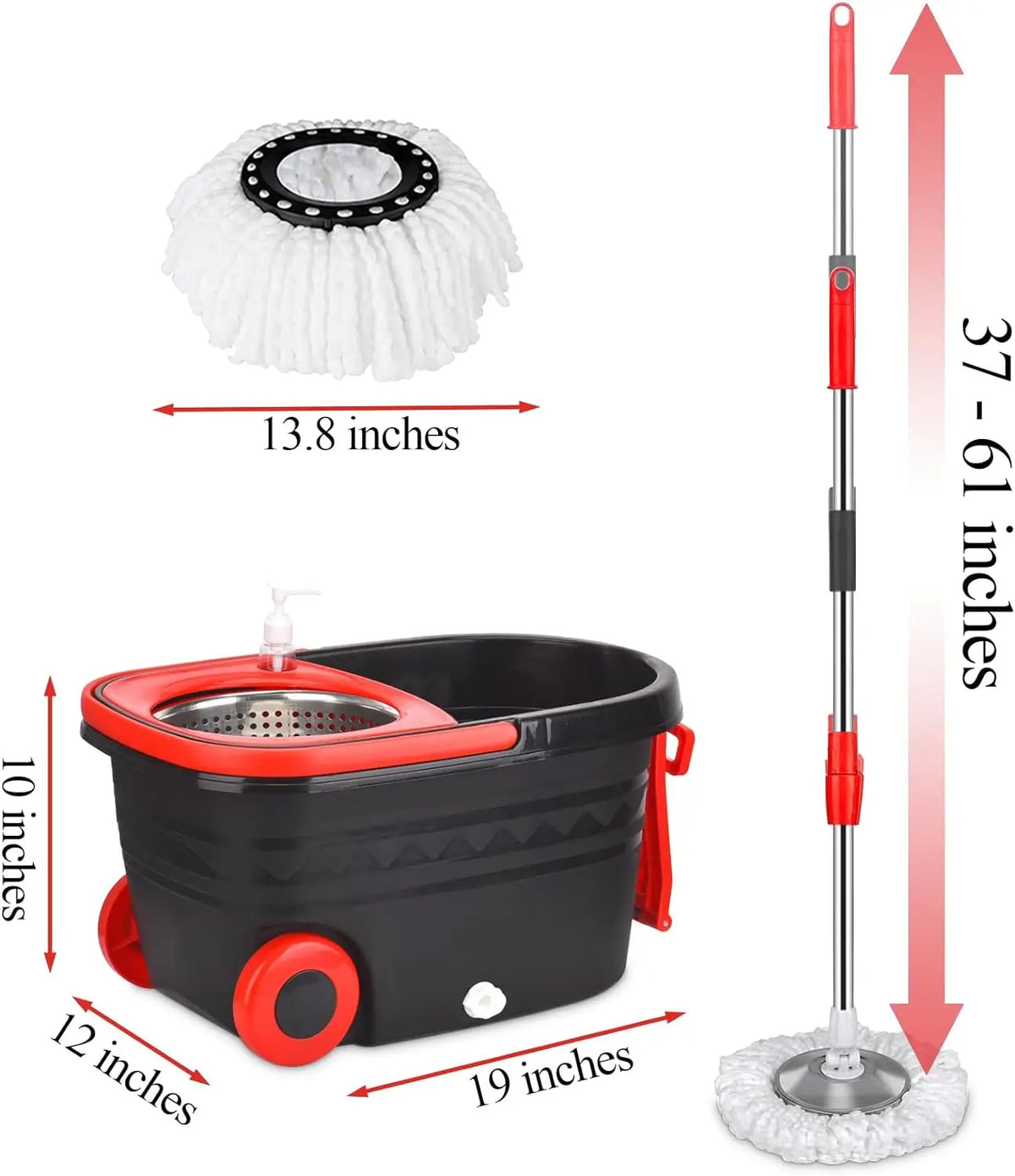 Spin Mop Bucket Set With Wringer, Wheels And Replacement Refills