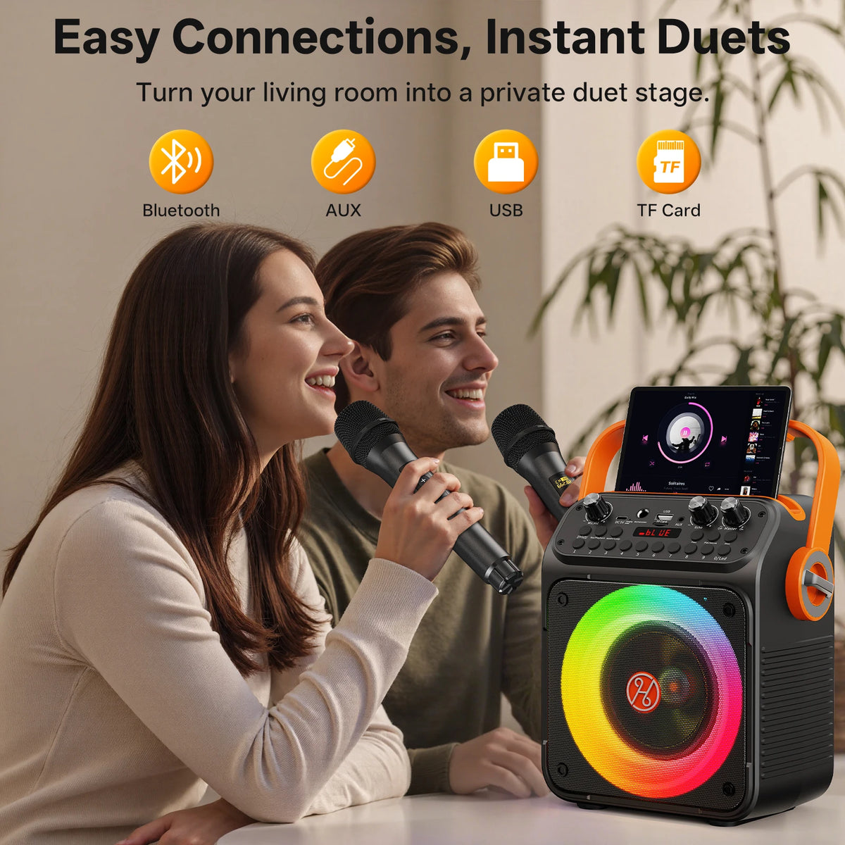 FanFun Bluetooth Karaoke Speaker With Rhythm Lights And Dual Microphones