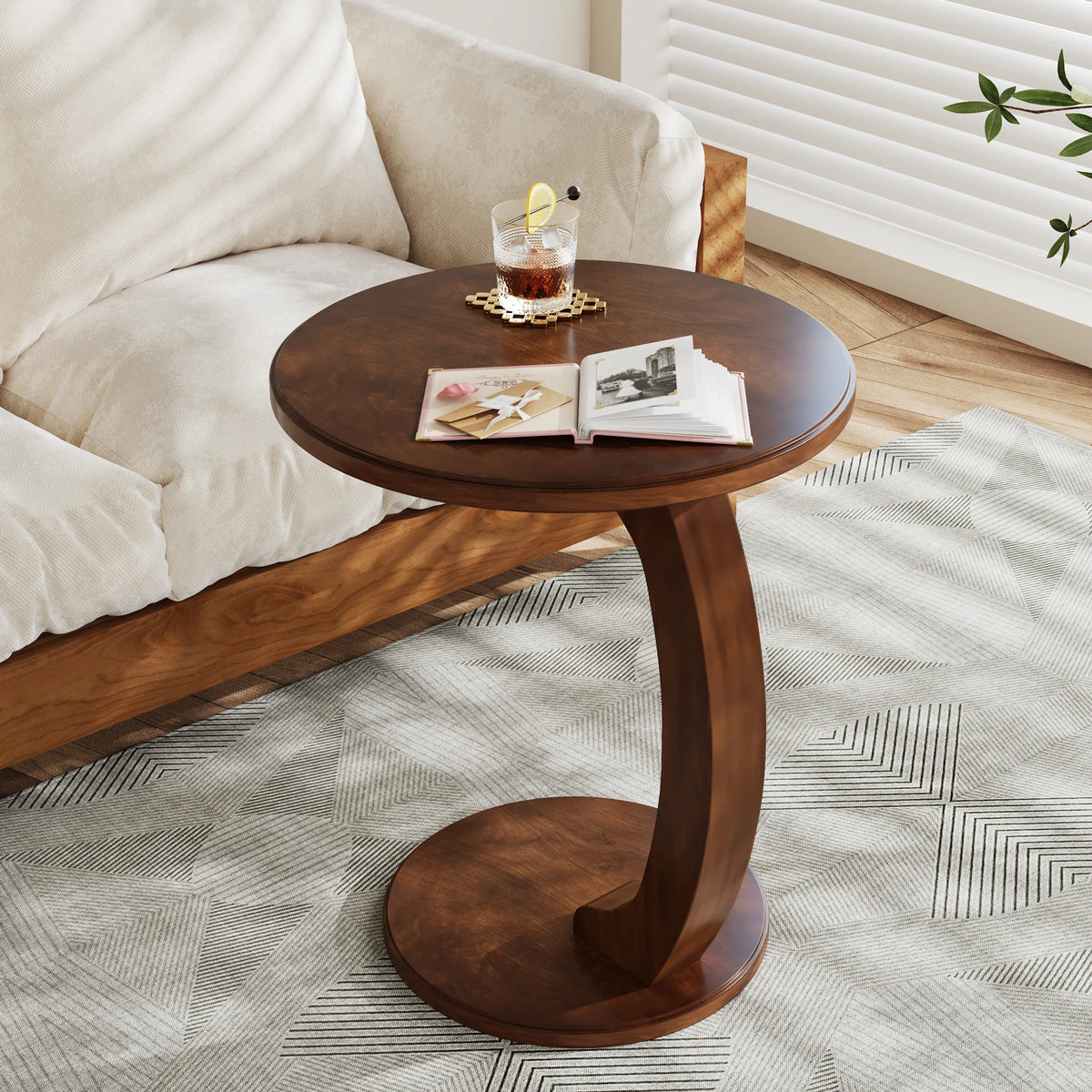 Tribesigns Wooden Mid Century Round End Table Living Room