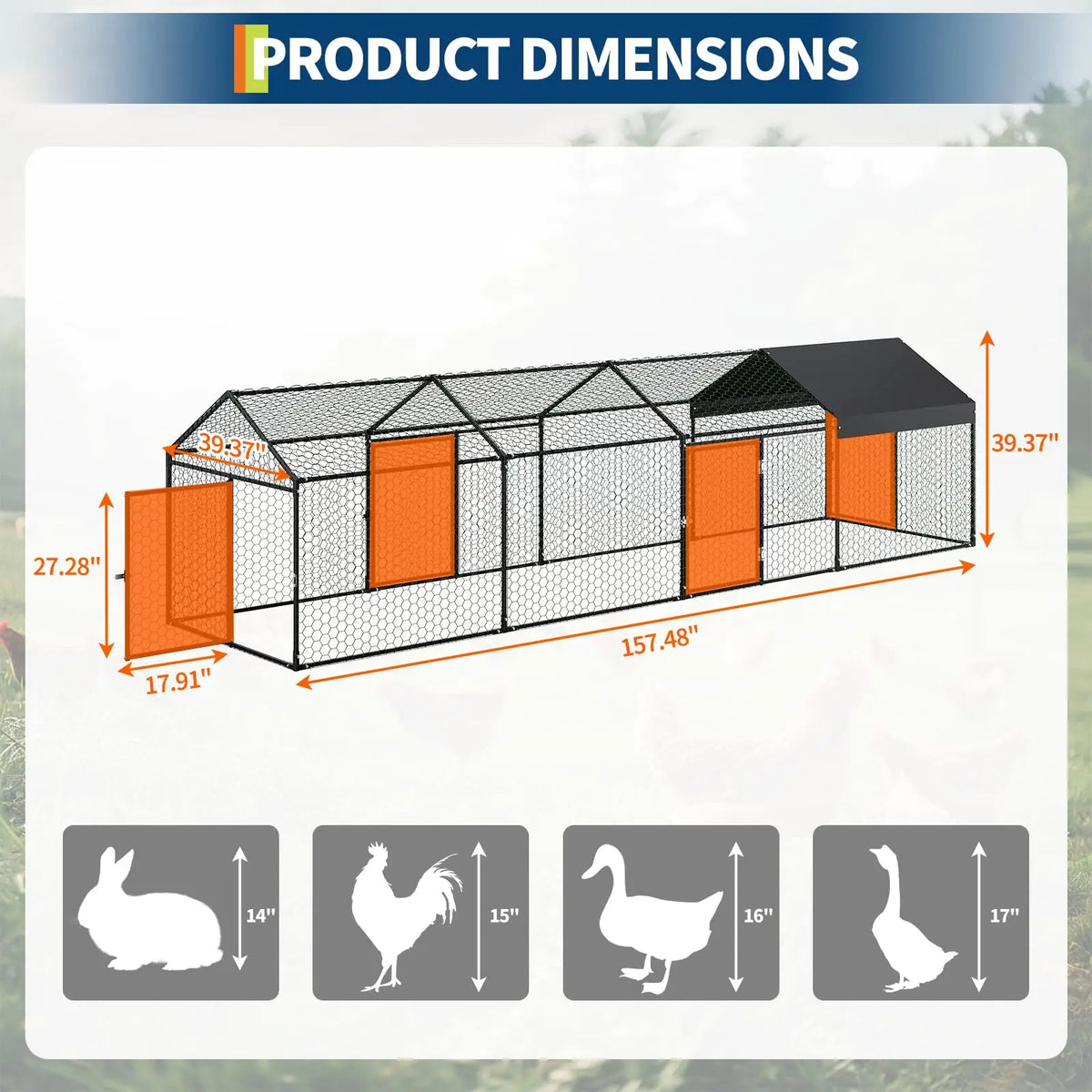 HiMISS Heavy Duty Metal Chicken Coop Portable Poultry Run