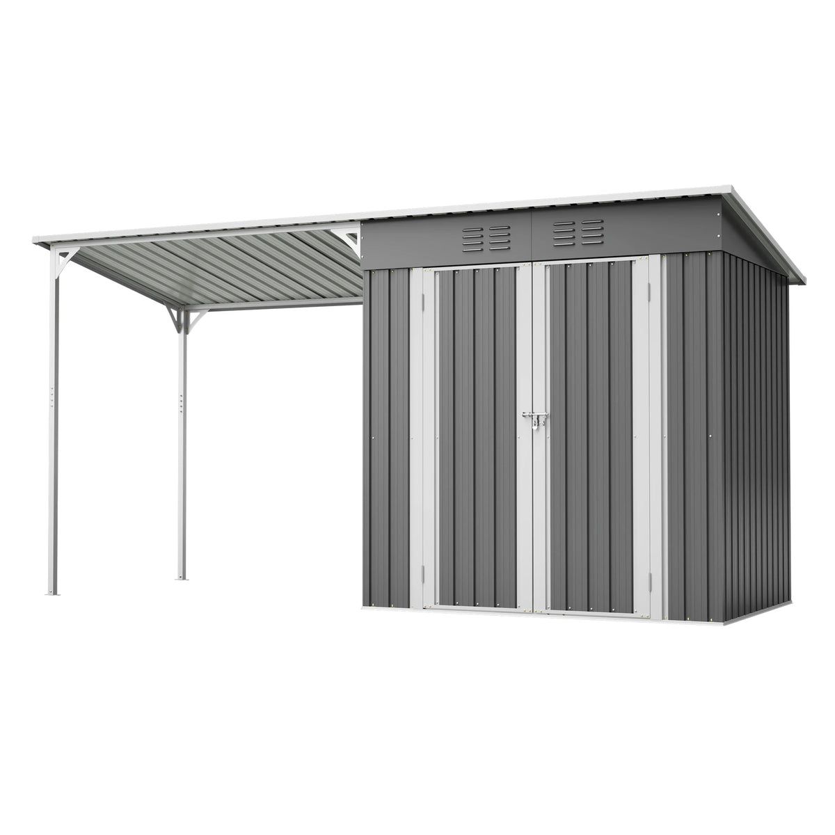 GIHAUVIA Metal Storage Shed and Hardtop Pergola Combo