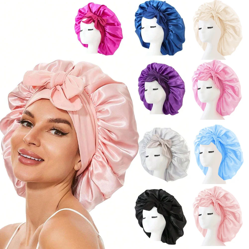 Adjustable Satin Hair Bonnet With Tie Band For Sleeping