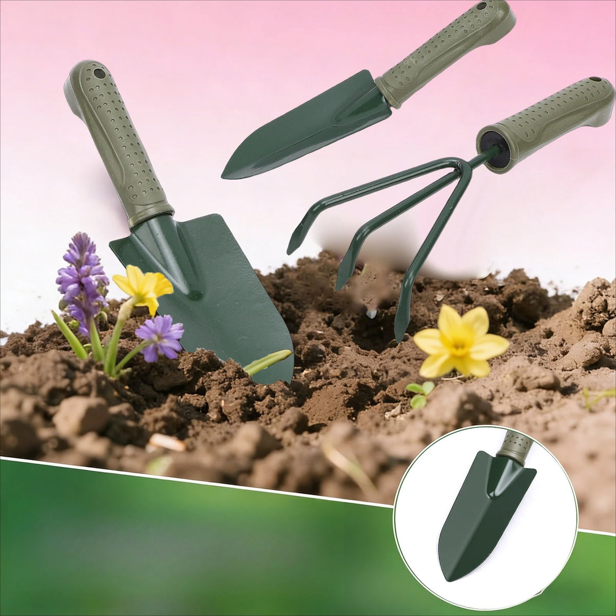 Ergonomic Garden Shovel And Rake Tool Set With Storage Bag