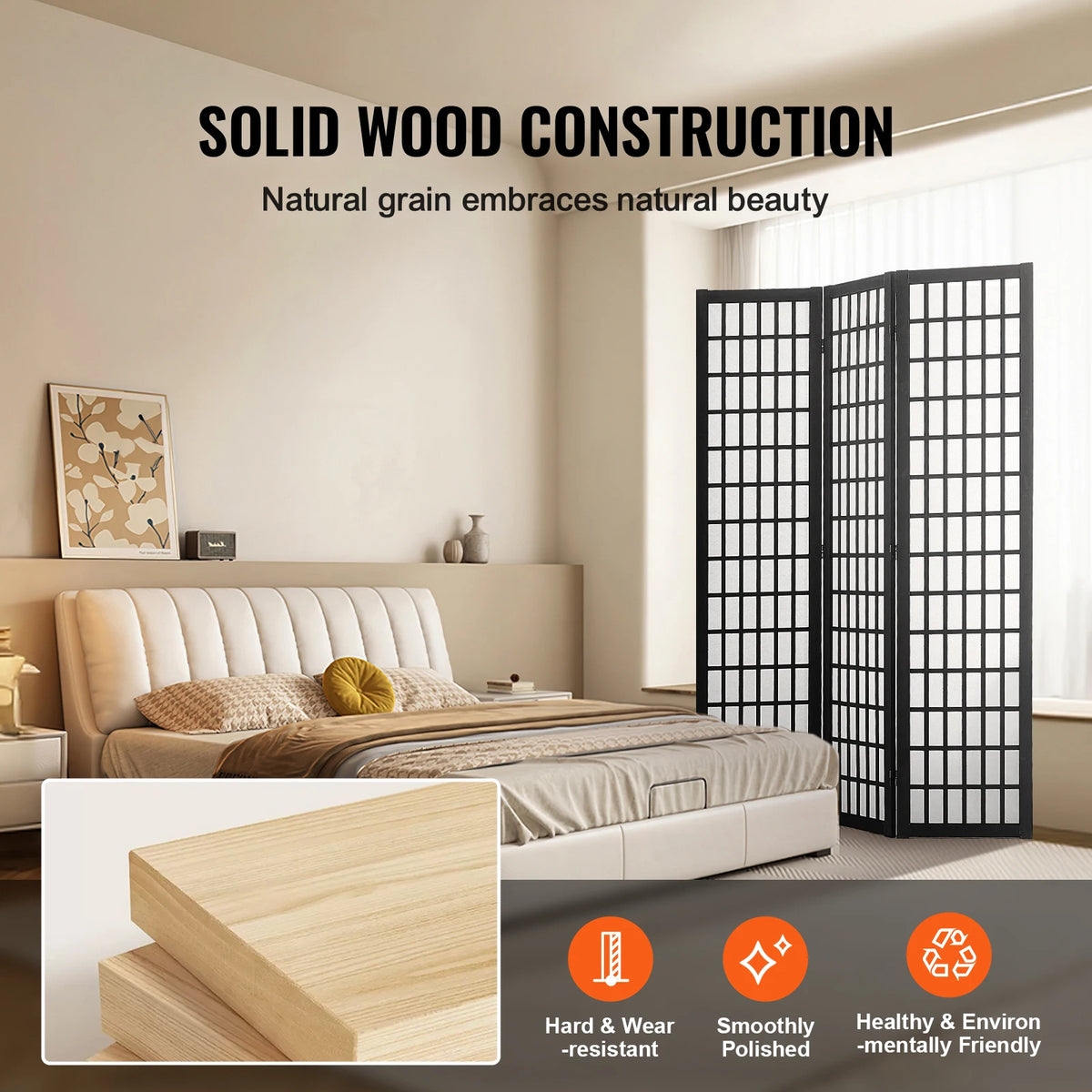 SucceBuy Portable Wood Folding Privacy Screen Room Divider