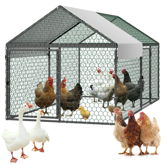 SucceBuy Metal Chicken Coop With Waterproof Spire Roof Cover