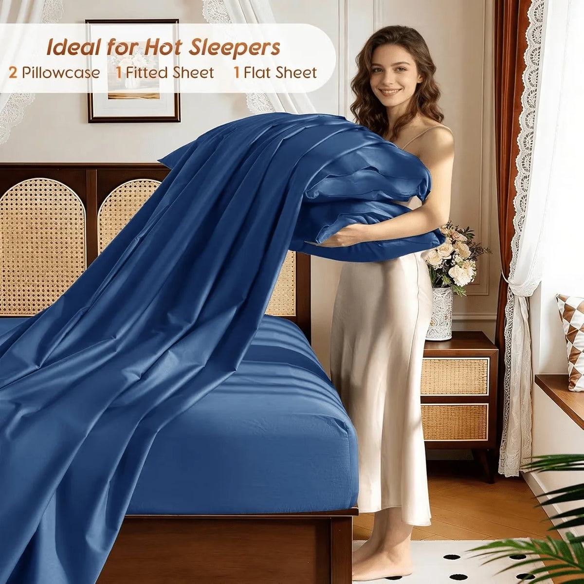 Breathable Cooling Satin Bed Sheet Set For Sleep Comfort