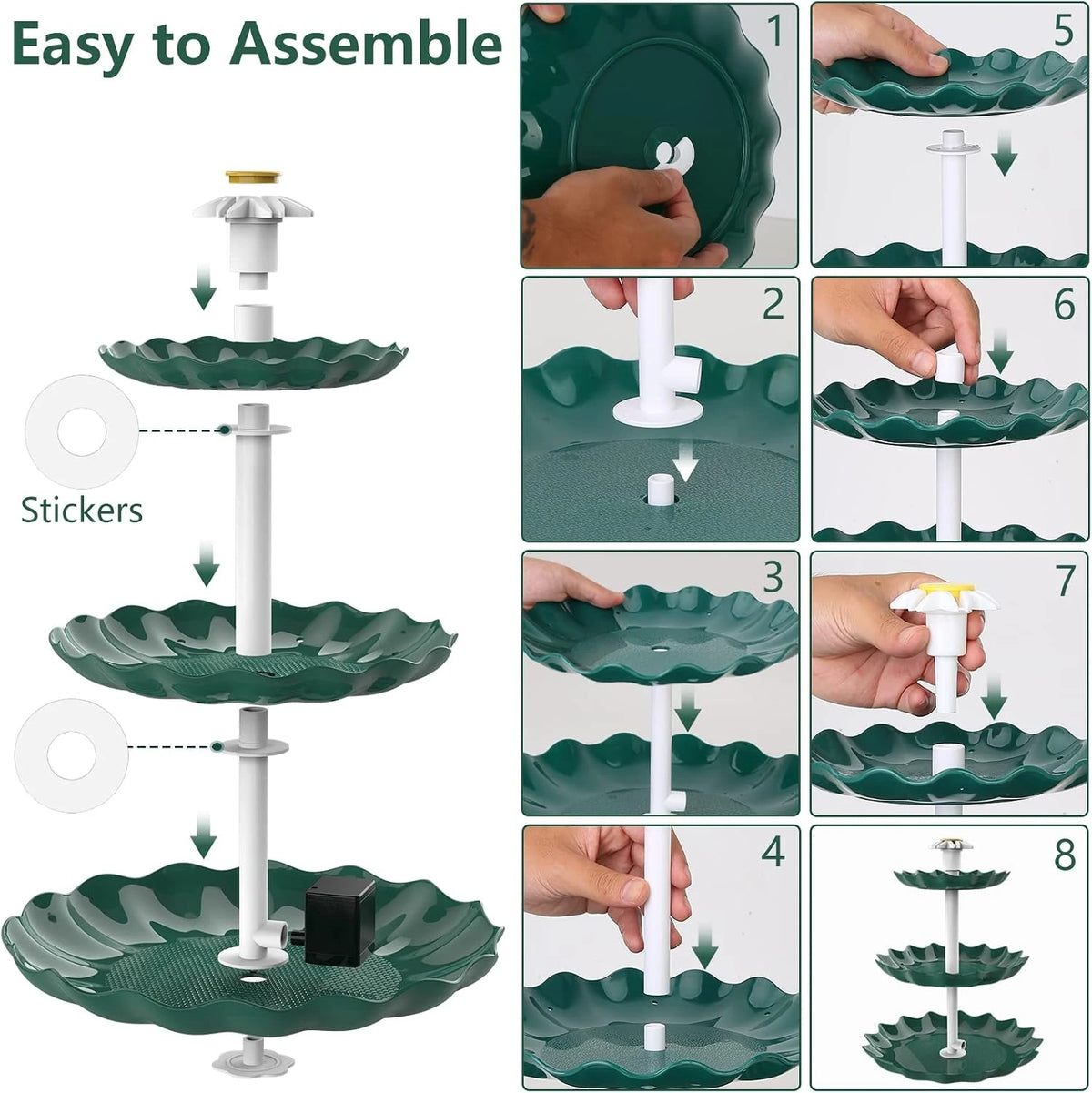 Solar Powered Tiered Bird Bath Water Fountain For Garden Landscaping