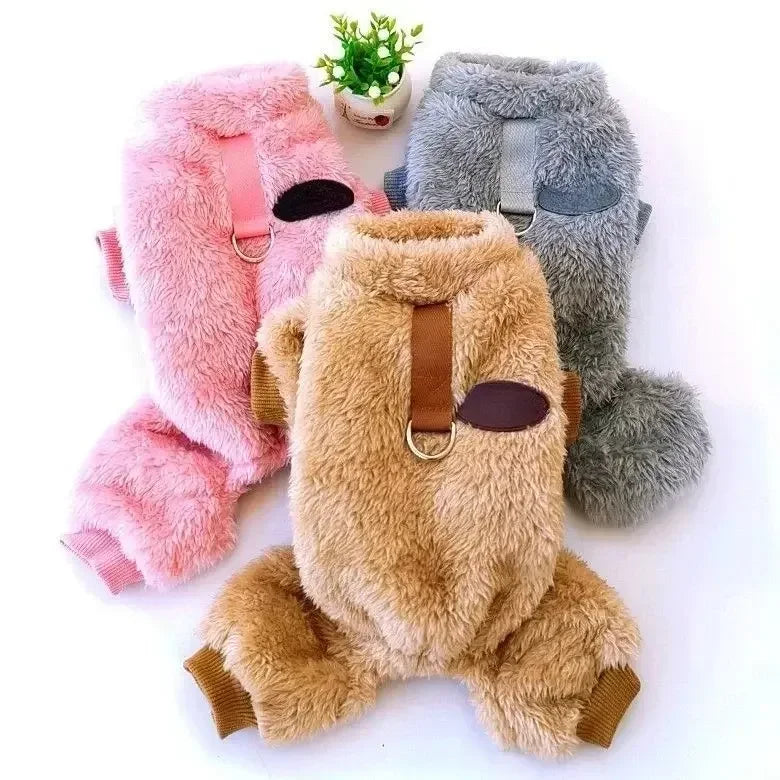 Warm Fleece Jumpsuit for Small Dogs Featuring Pull Ring