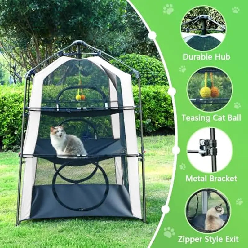 Outdoor Cat Playpen With Three Level Tent And Tunnel System