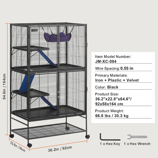 Four Tier Rolling Metal Ferret Cage for Small Pets