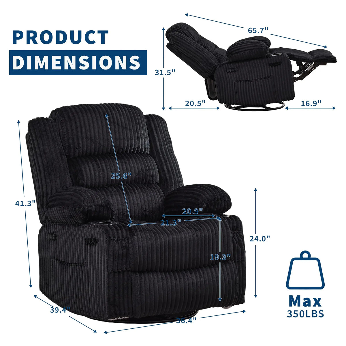 Studyset Corduroy Swivel Glider Recliner Chair With Cup Holder