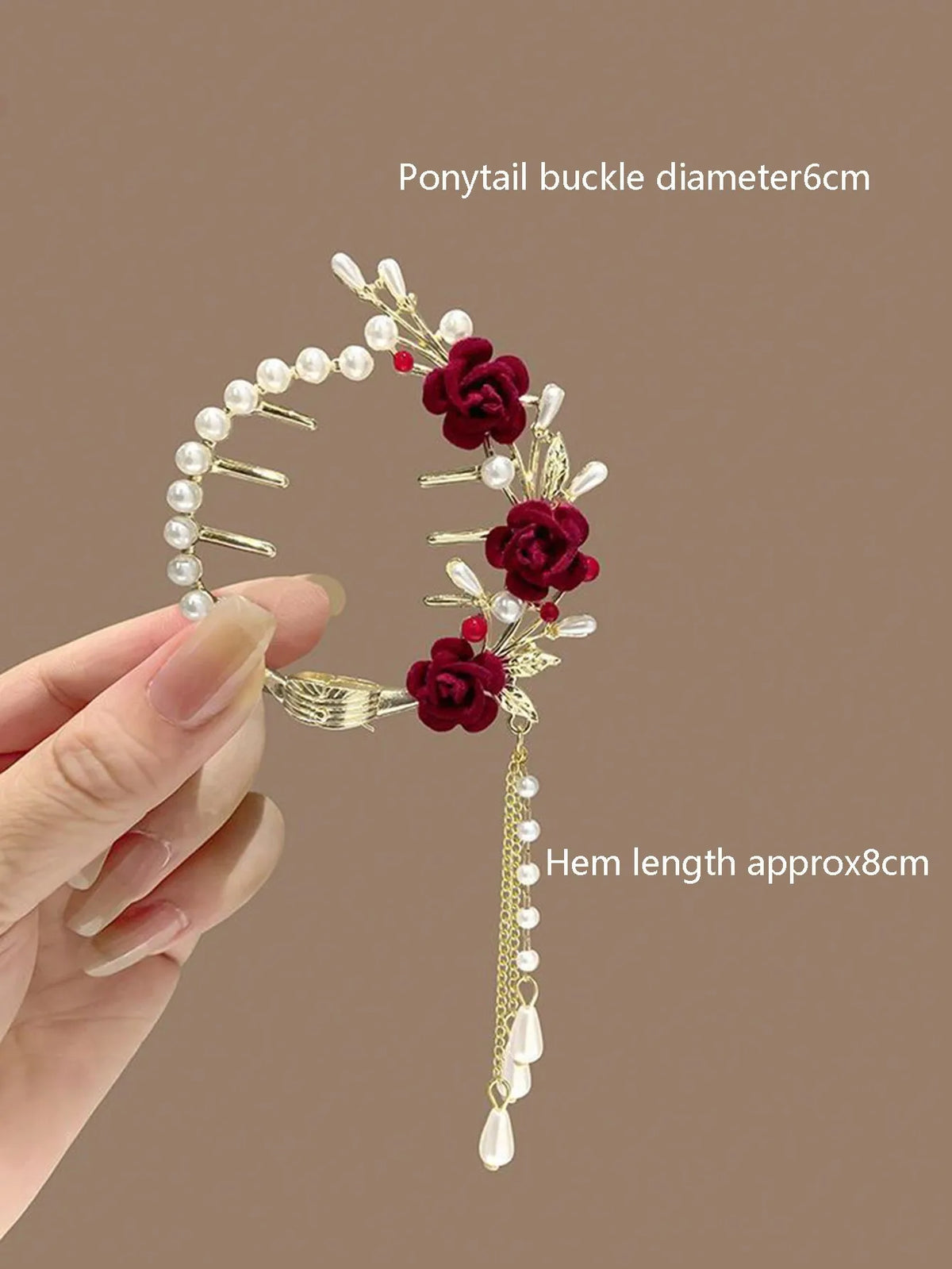 Chic Floral Tassel Bun Holder Clip With Pearls And Rhinestones