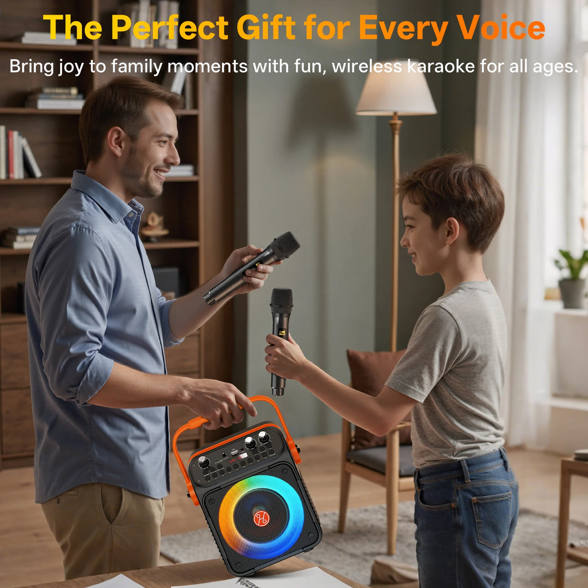 FanFun Bluetooth Karaoke Speaker With Rhythm Lights And Dual Microphones