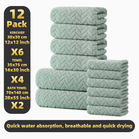 Soft 12 Piece Microfiber Bathroom Towel Set For Home Use