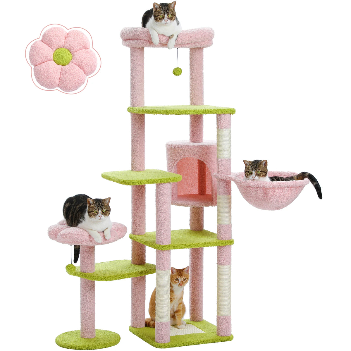 PEQULTI Cat Tree Condo with Scratching Post Hammock and Balls