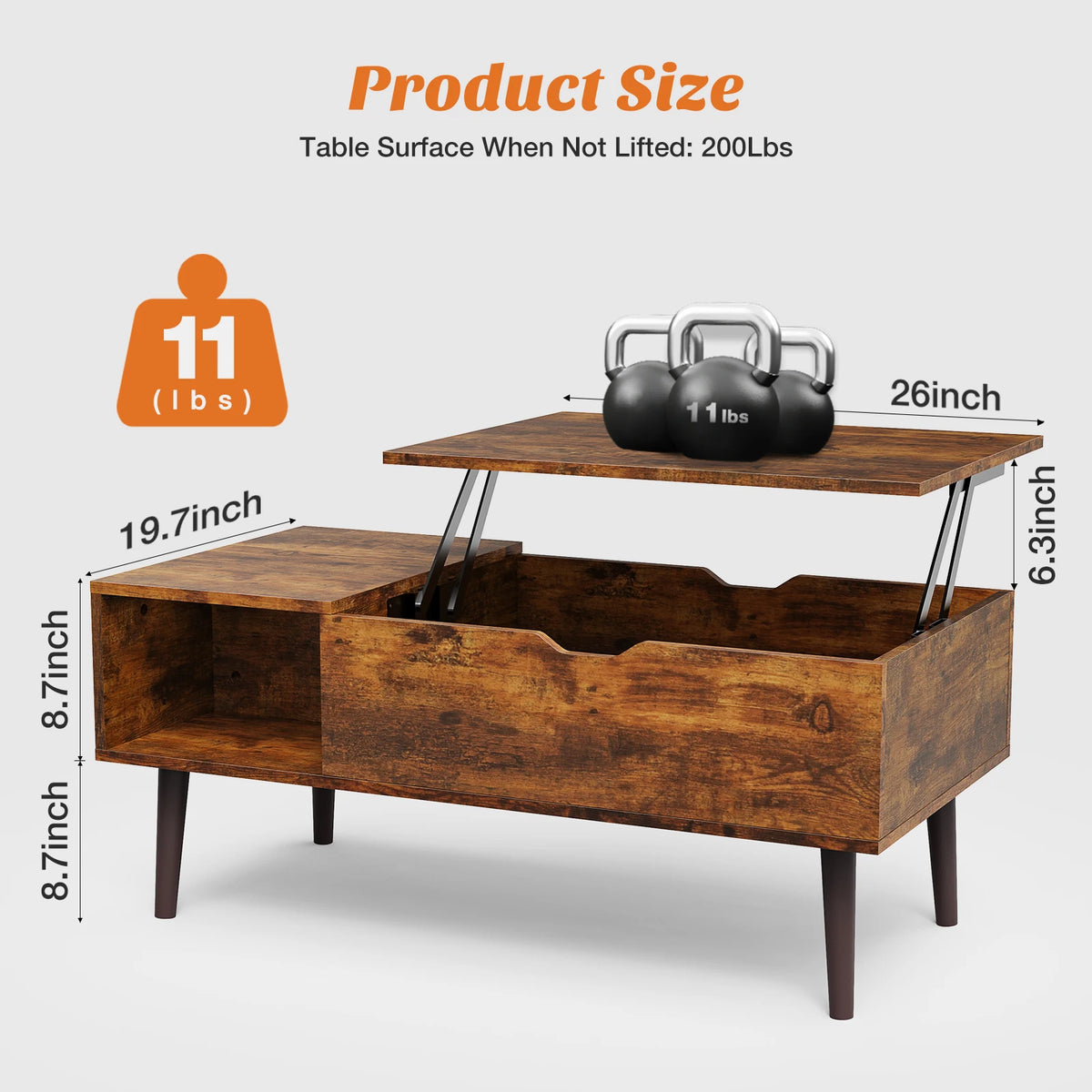 MCQ Wood Lift Top Coffee Table With Adjustable Storage Shelf