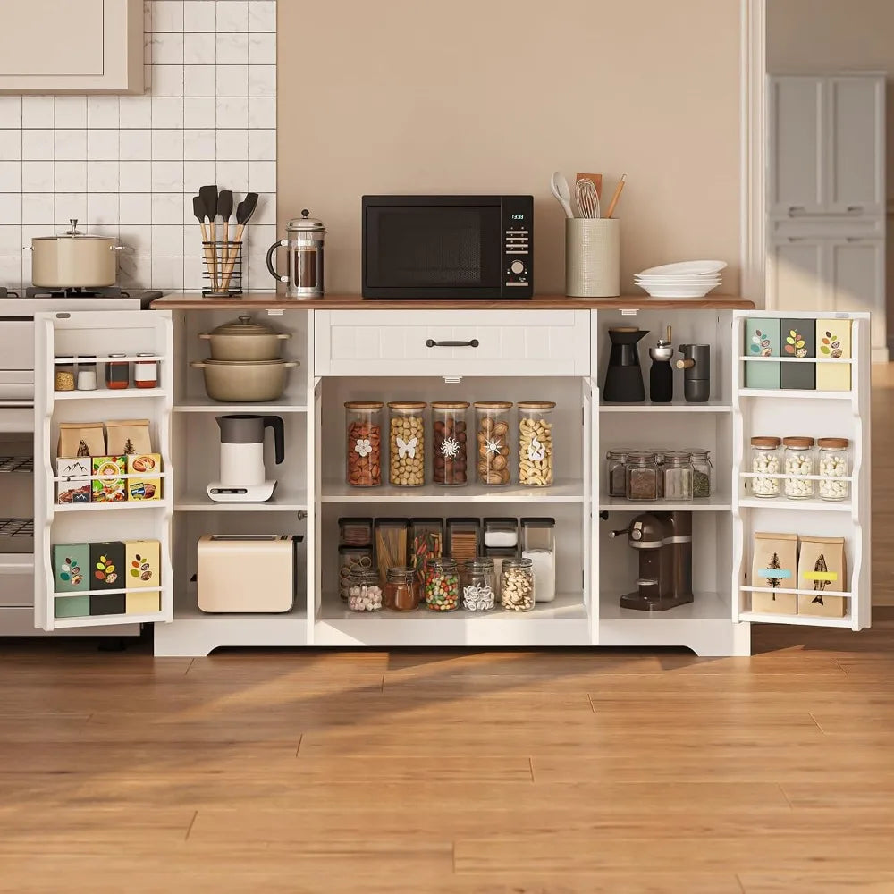 Rustic Kitchen Coffee Bar Cabinet With Storage Drawers And Pantry