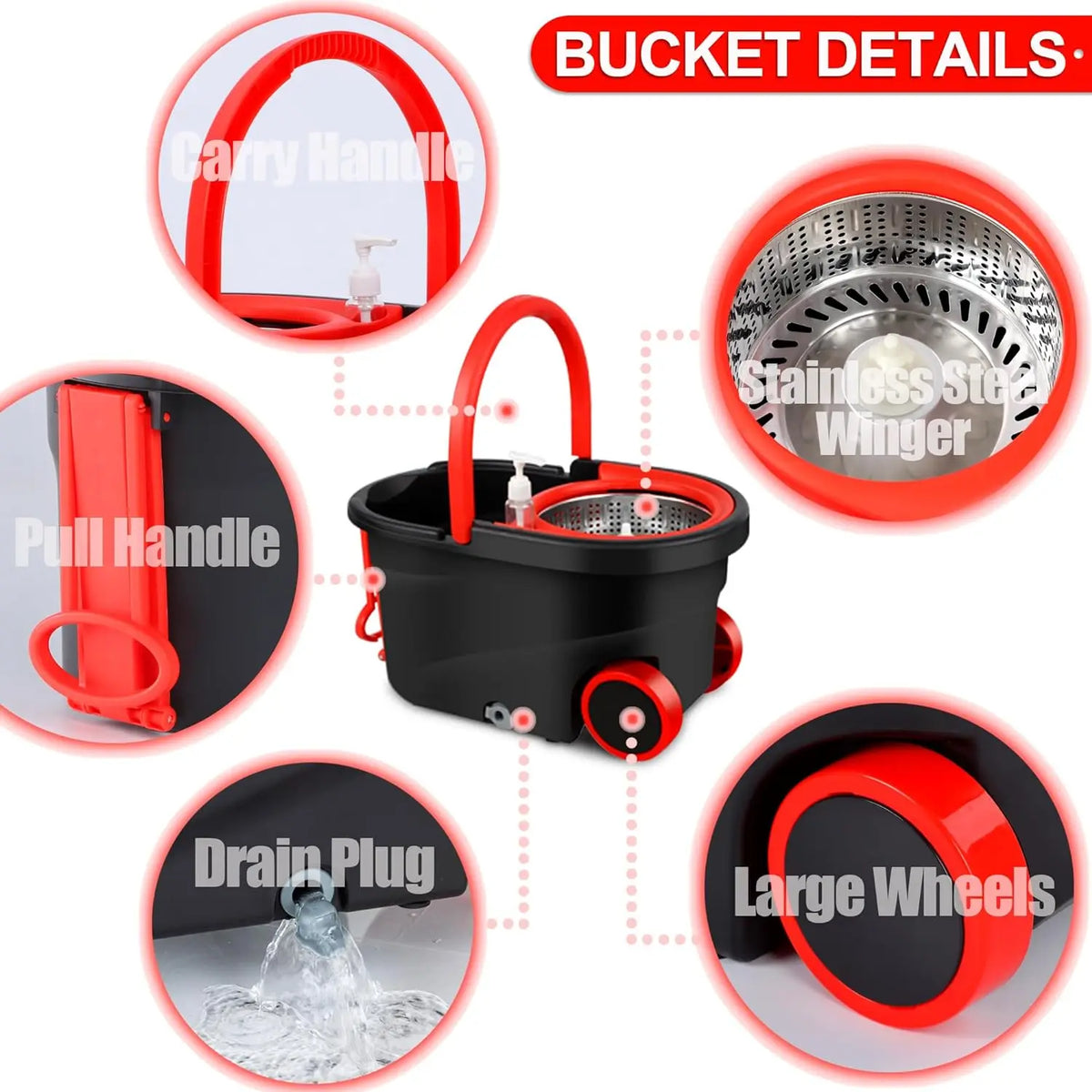 Spin Mop Bucket Set With Wringer, Wheels And Replacement Refills
