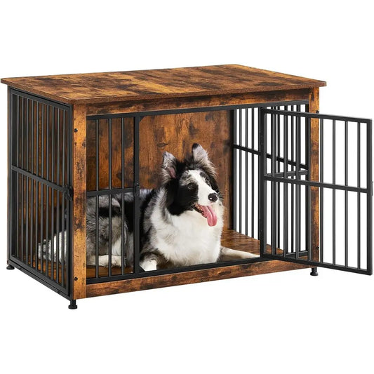 Heavy Duty Dog Crate Furniture With Wooden Side Table