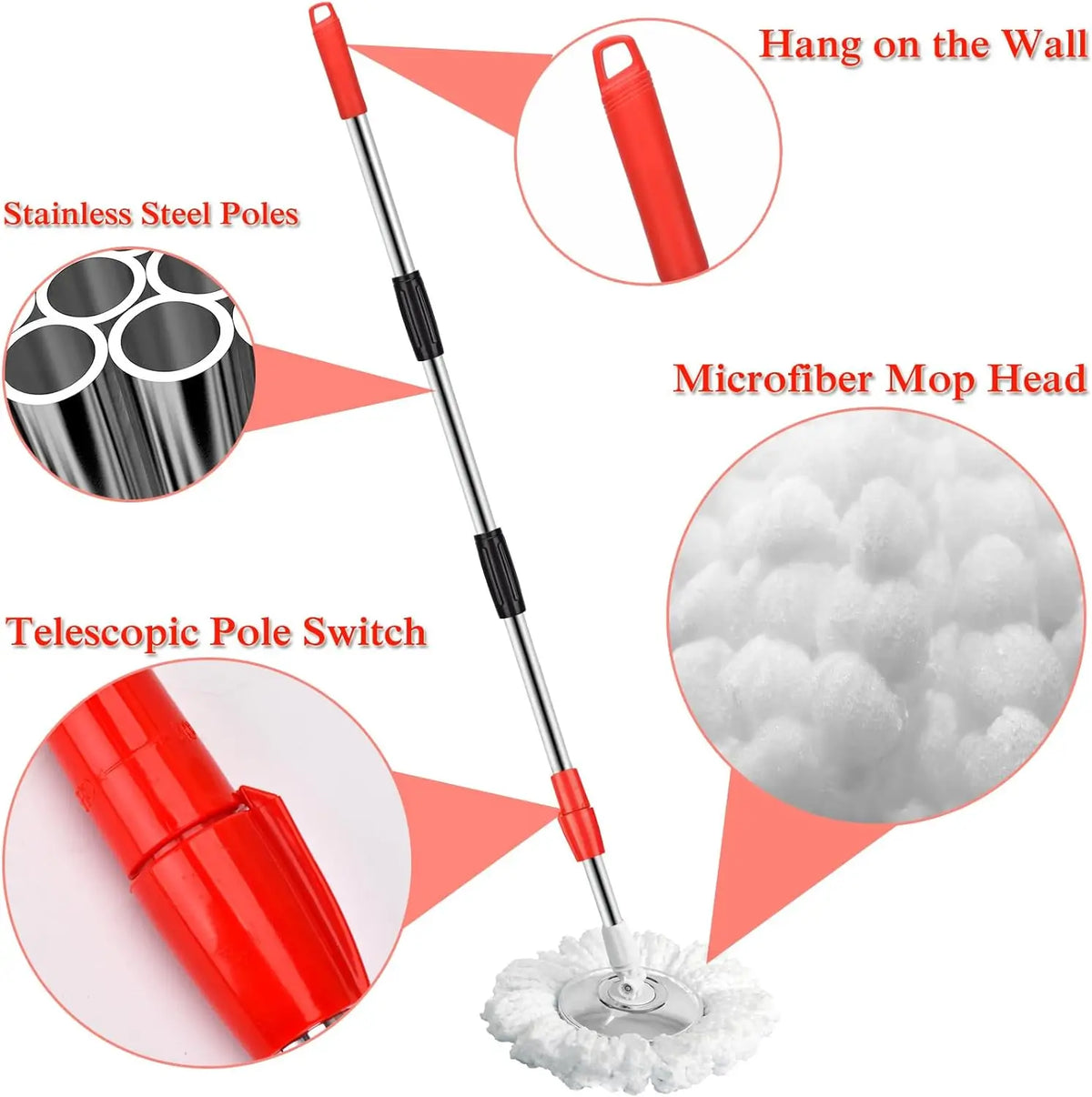 Spin Mop Bucket Set With Wringer, Wheels And Replacement Refills