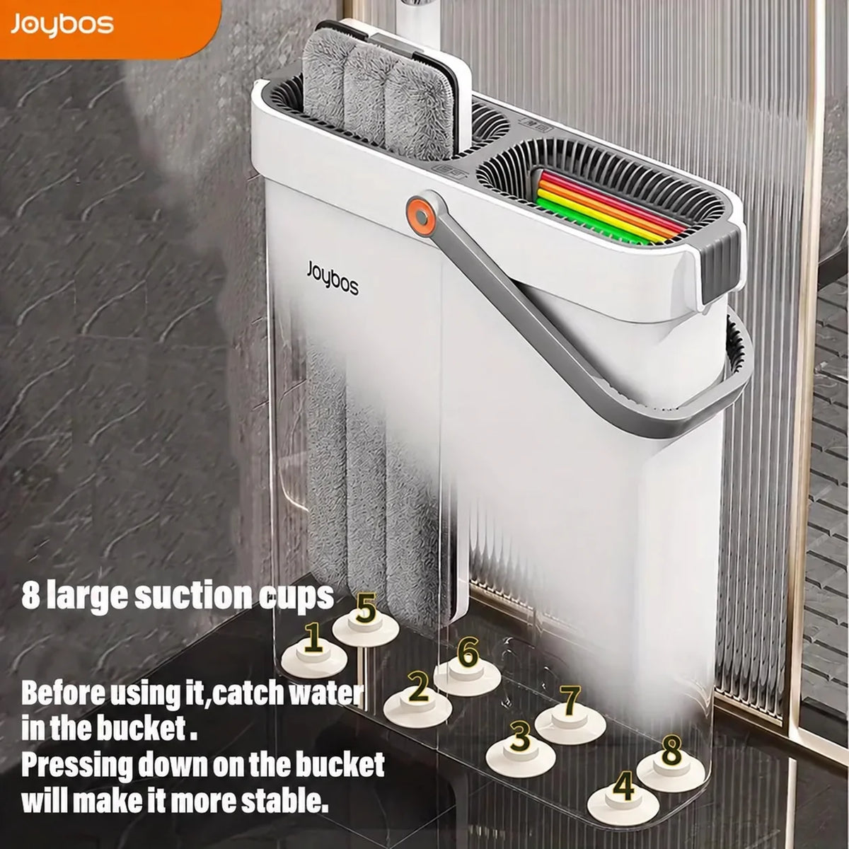 Joybos Hands Free Flat Mop Bucket System With Microfiber Pads