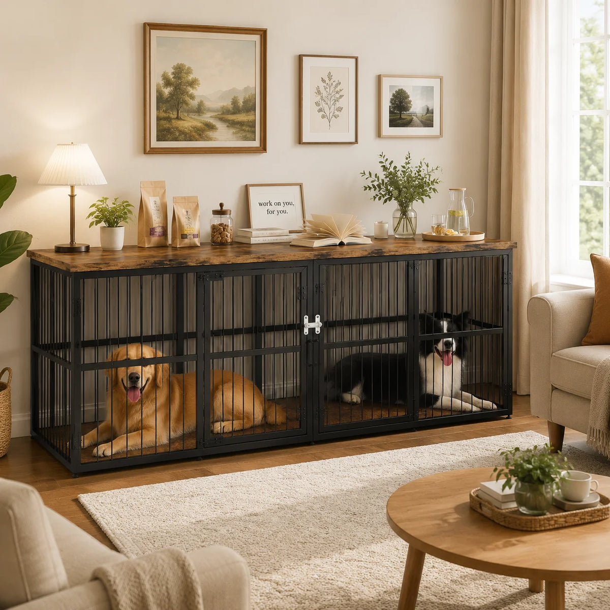Heavy Duty Wooden Double Dog Kennel With Integrated Storage Cabinet