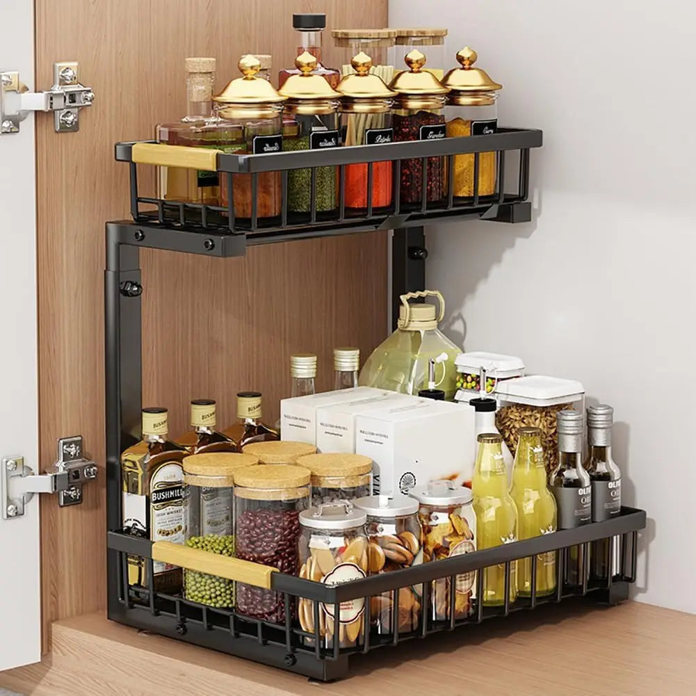 Two Tier L Shaped Under Sink Storage Organizer Shelf