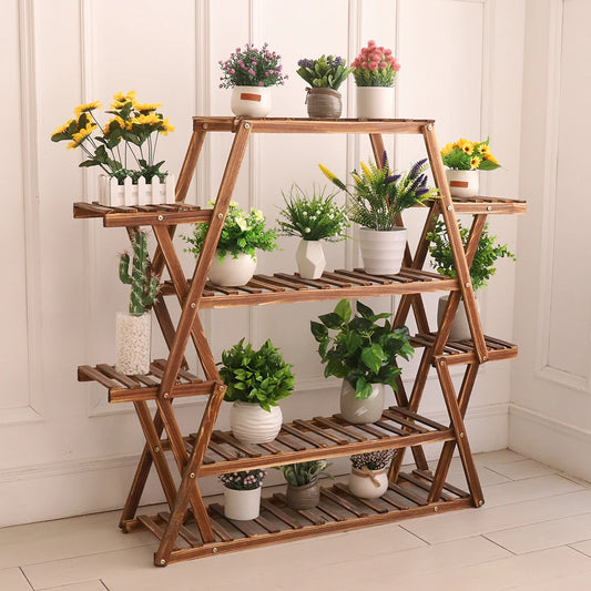Wooden Eight Tier Plant Stand For Indoor Flower Displays