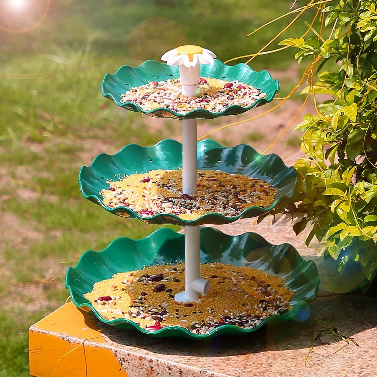 Solar Powered Tiered Bird Bath Water Fountain For Garden Landscaping