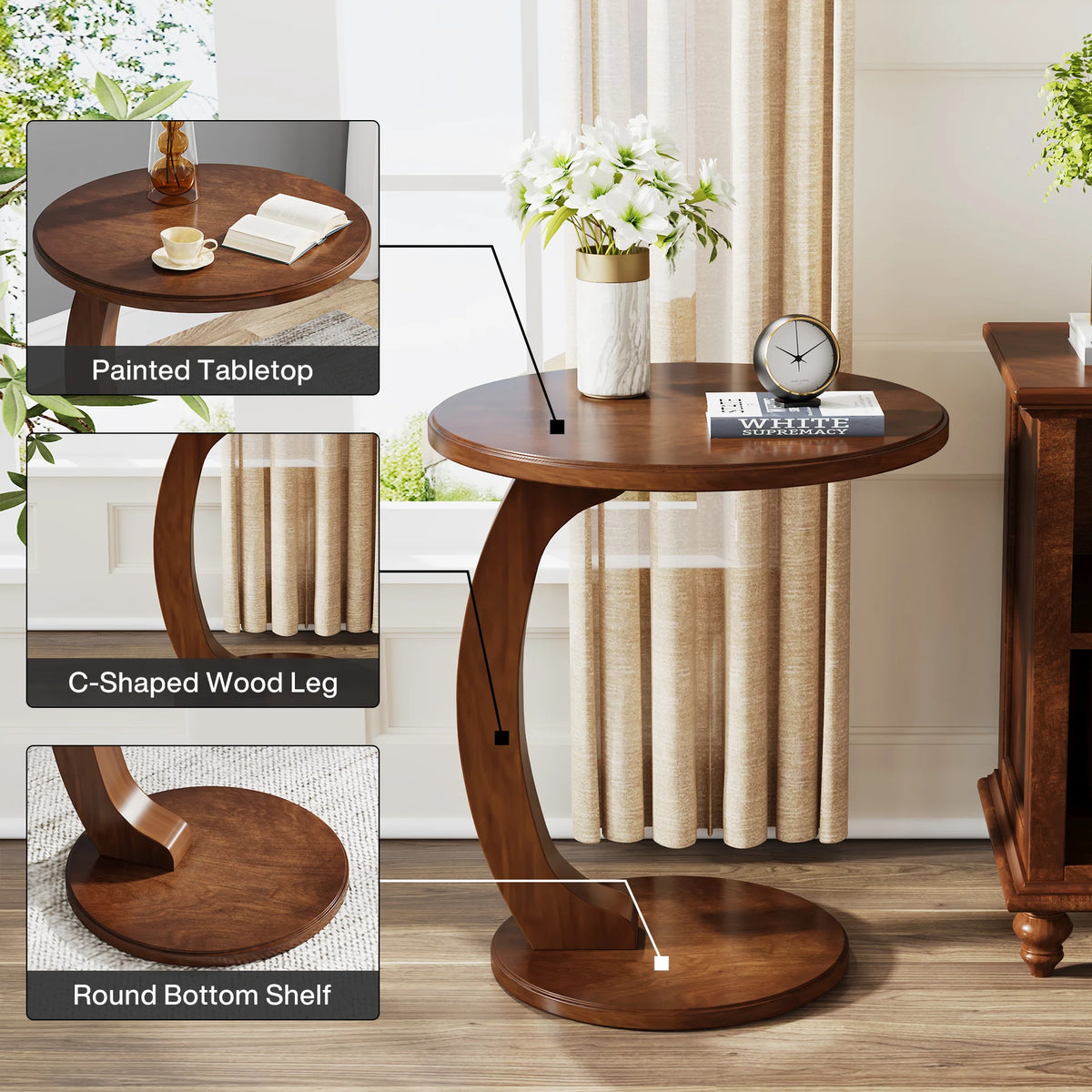 Tribesigns Wooden Mid Century Round End Table Living Room