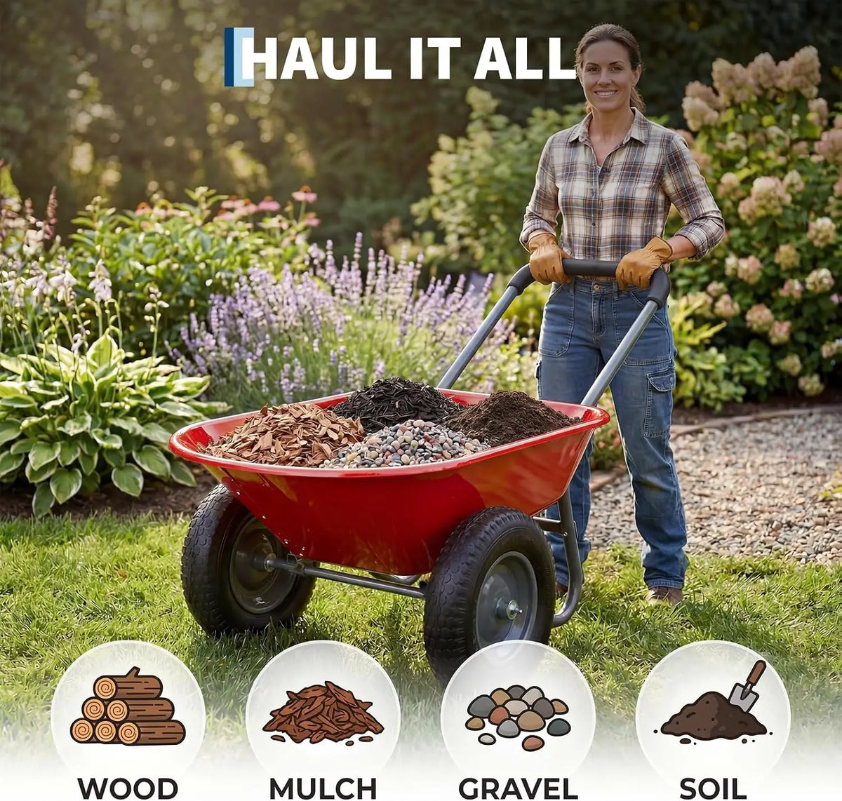 Mesh Utility Cart With Dual Wheels For Yard And Garden