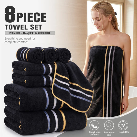 8 Piece Microfiber Towel Set Providing Superior Absorbency For Bathrooms