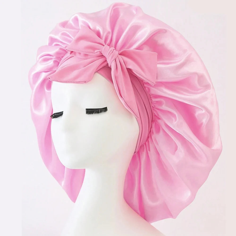 Adjustable Satin Hair Bonnet With Tie Band For Sleeping