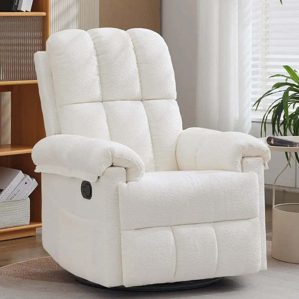 Upholstered Swivel Rocker Recliner Chair for Adults and Small Spaces