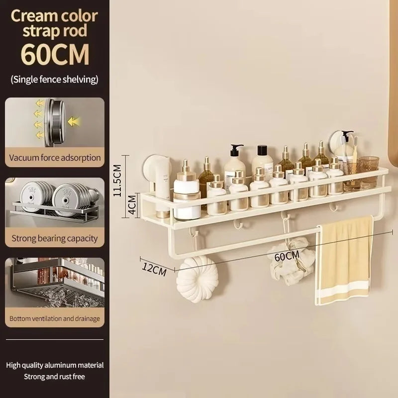 No Drill Aluminum Bathroom Shelf With Suction Cup Wall Mount