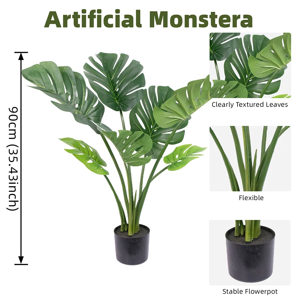 Artificial Monstera Plant With Pot For Indoor Office Decor