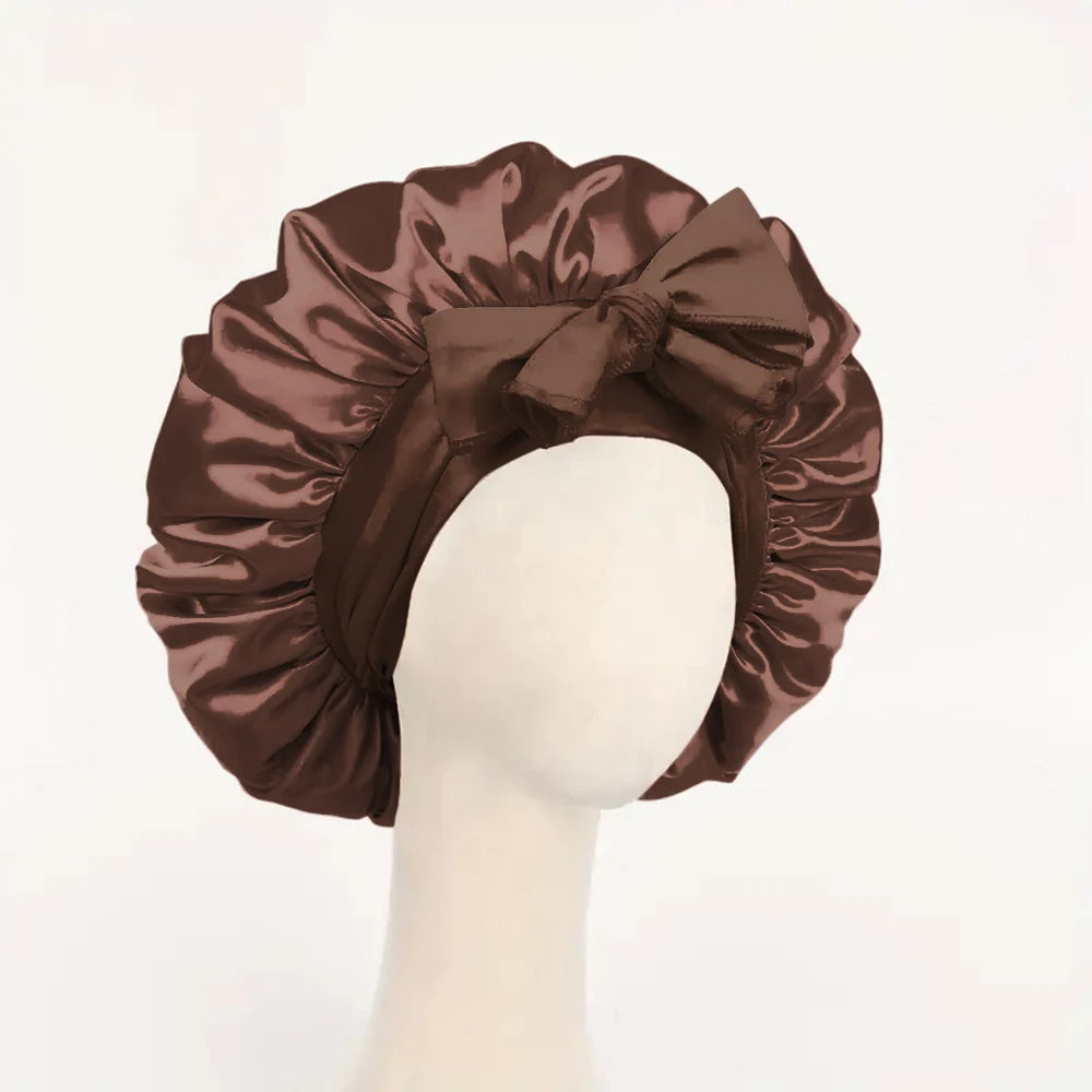 Adjustable Satin Hair Bonnet With Tie Band For Sleeping