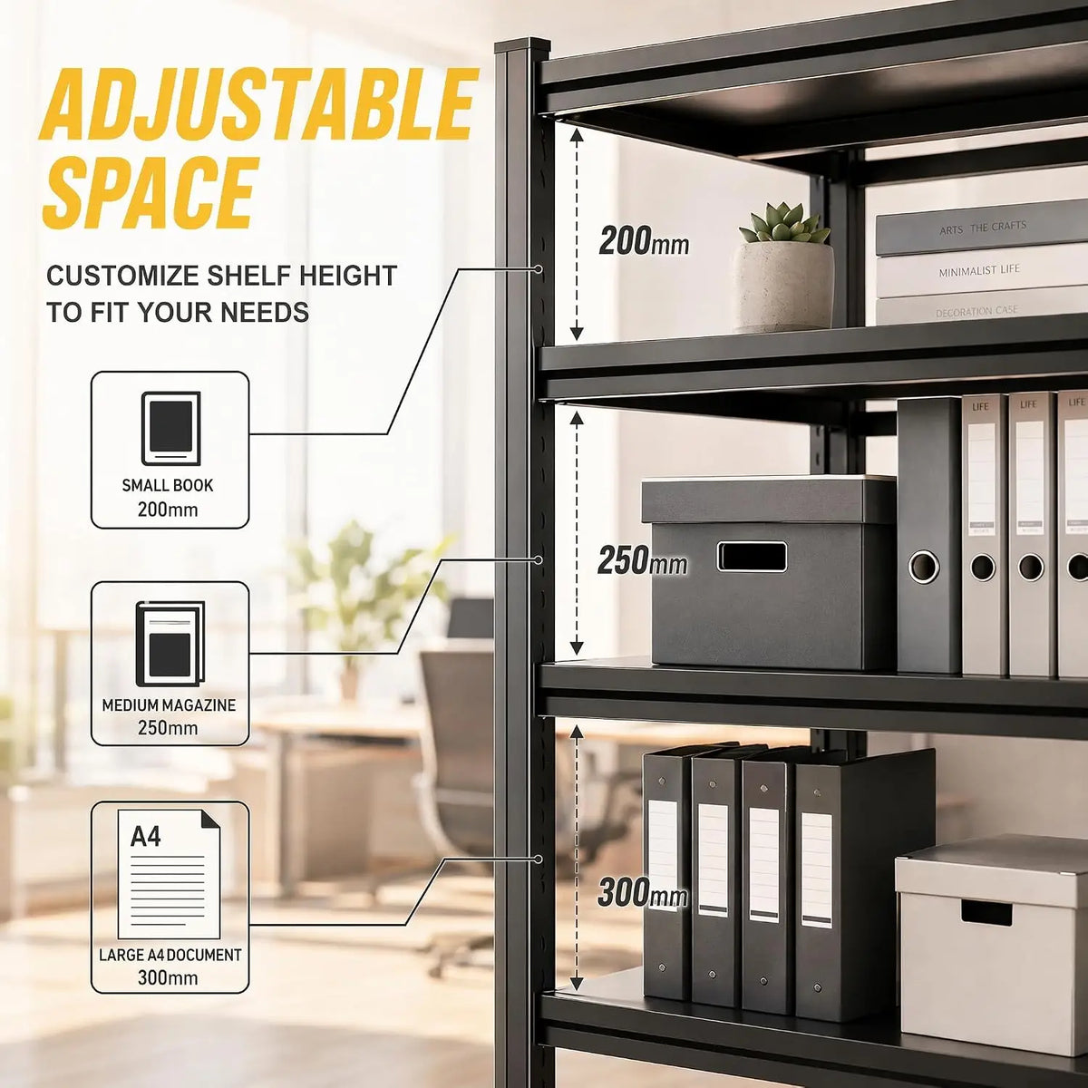 Bolt-Free Heavy-Duty Metal Bookshelf With Adjustable Shelves Anti-Tip Anchors