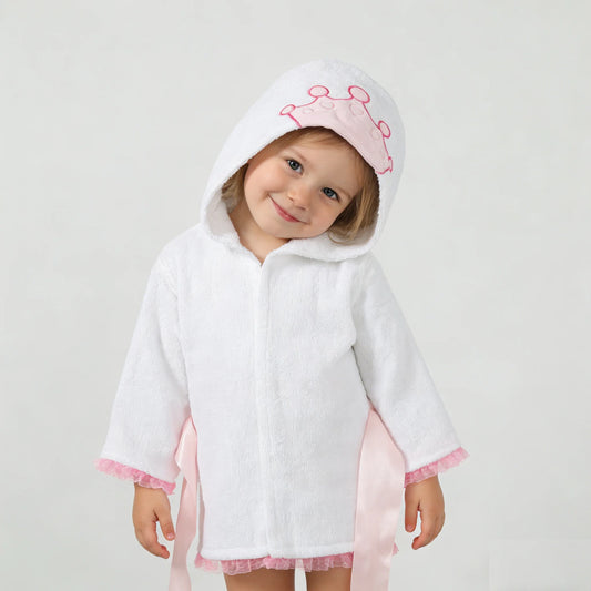 SZCQ Girls Princess Crown Hooded Absorbent Terry Cotton Bathrobe