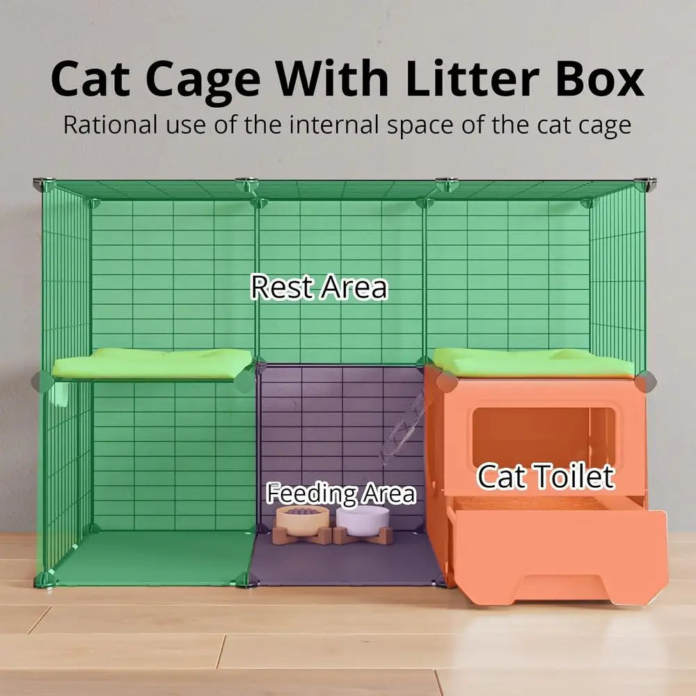 Two Tier Indoor Cat Cage With Litter Box And Playpen